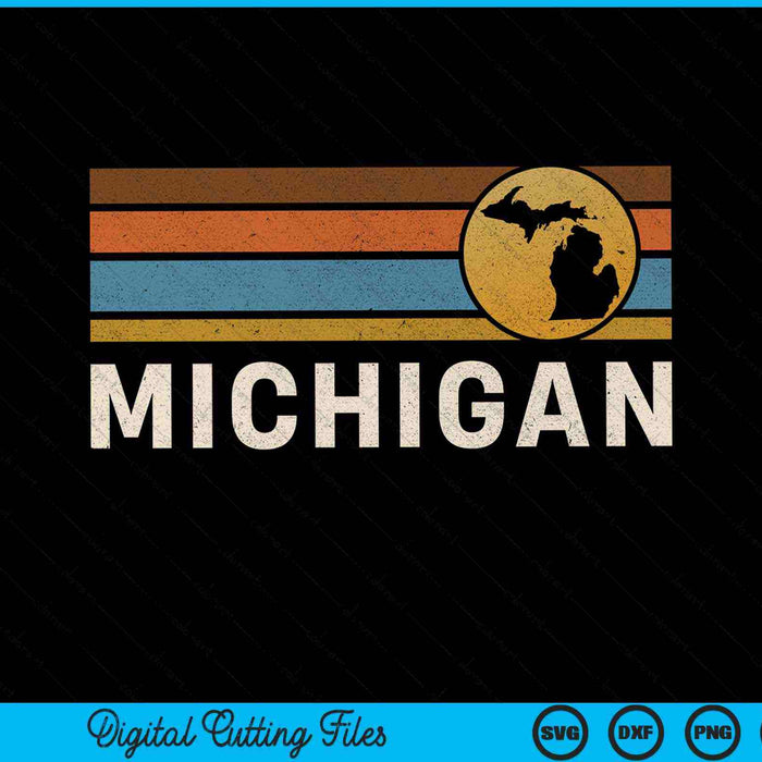 Michigan Mapa del estado de EE. UU. Vintage Retro Stripes SVG PNG Cortar archivos imprimibles Michigan Mapa del estado de EE. UU. Vintage Retro Stripes SVG PNG Cortar archivos imprimibles