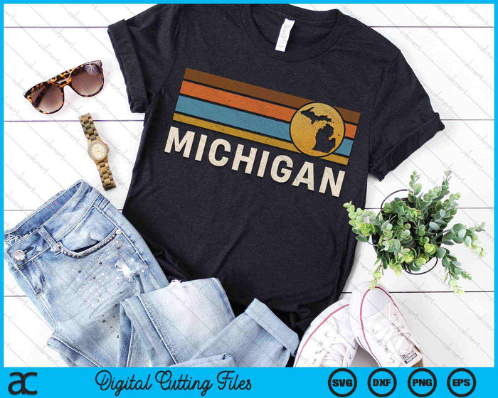 Michigan Mapa del estado de EE. UU. Vintage Retro Stripes SVG PNG Cortar archivos imprimibles Michigan Mapa del estado de EE. UU. Vintage Retro Stripes SVG PNG Cortar archivos imprimibles