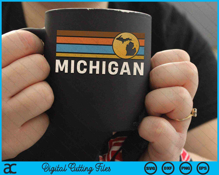 Michigan Mapa del estado de EE. UU. Vintage Retro Stripes SVG PNG Cortar archivos imprimibles Michigan Mapa del estado de EE. UU. Vintage Retro Stripes SVG PNG Cortar archivos imprimibles