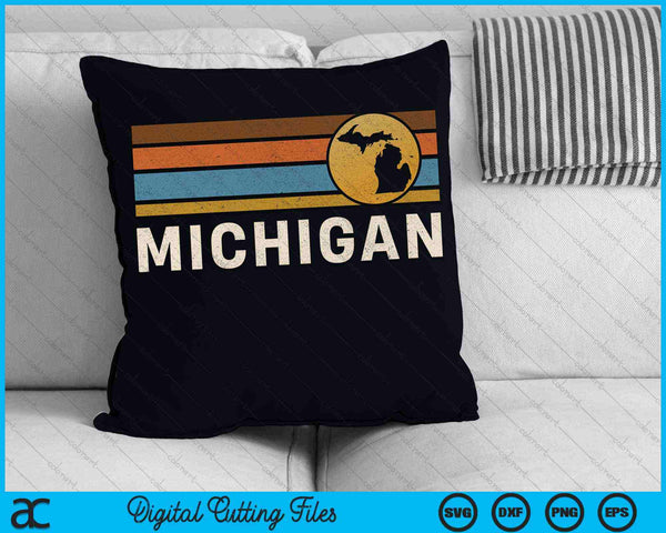 Michigan Mapa del estado de EE. UU. Vintage Retro Stripes SVG PNG Cortar archivos imprimibles