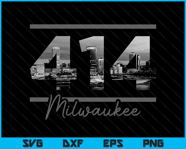Milwaukee 414 Código de área Skyline Wisconsin Vintage SVG PNG Cortar archivos imprimibles