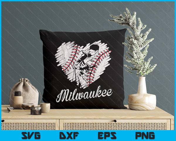 Milwaukee Baseball Heart Distressed Vintage Baseball Fans SVG PNG Digital Printable Files