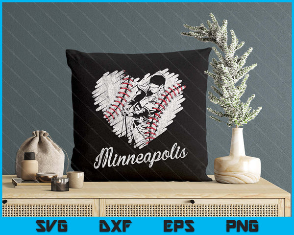 Minneapolis Baseball Heart Distressed Vintage Baseball Fans SVG PNG Digital Printable Files