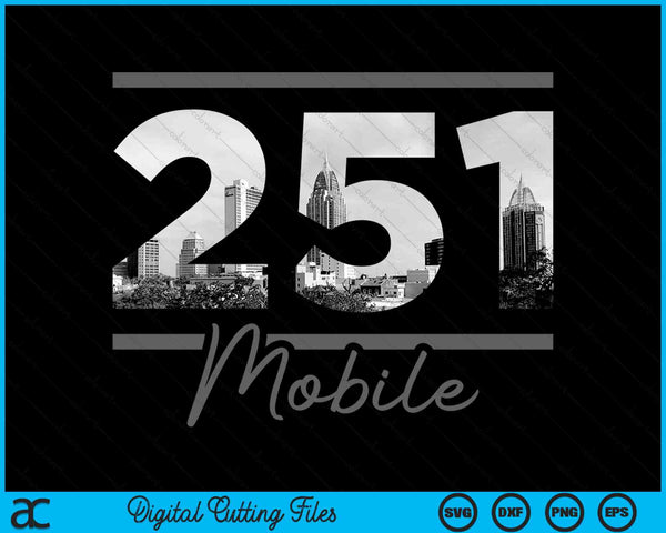 Mobile 251 Area Code Skyline Alabama Vintage SVG PNG Digital Cutting Files