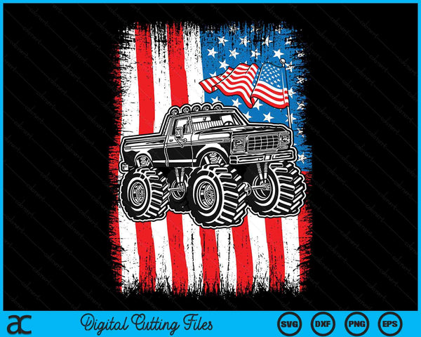Monster Truck American Flag Racing USA Patriotic SVG PNG Digital Cutting Files