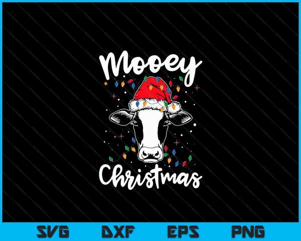 Mooey Christmas Santa Christmas Lights Cow Lovers SVG PNG Digital Cutting Files