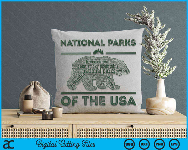 National Parks Of The USA Bear Hiking Travel Camping Outdoors Retro SVG PNG Digital Cutting Files