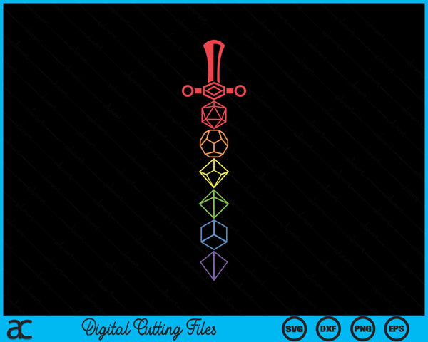 Nerdy Dice Set Collector Sword LGBT Pride D20 SVG PNG Digital Cutting Files