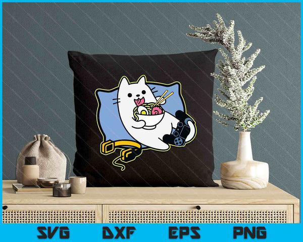 Nerdy Ramen Eating Gamer Cat Game Paused SVG PNG Digital Printable Files