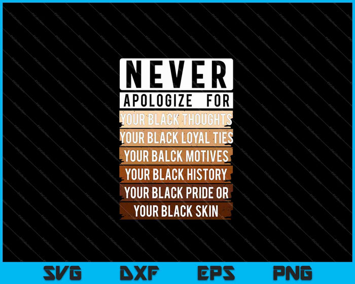 Never Apologize Black History Month BLM Melanin SVG PNG Cutting Printable Files Never Apologize Black History Month BLM Melanin SVG PNG Cutting Printable Files