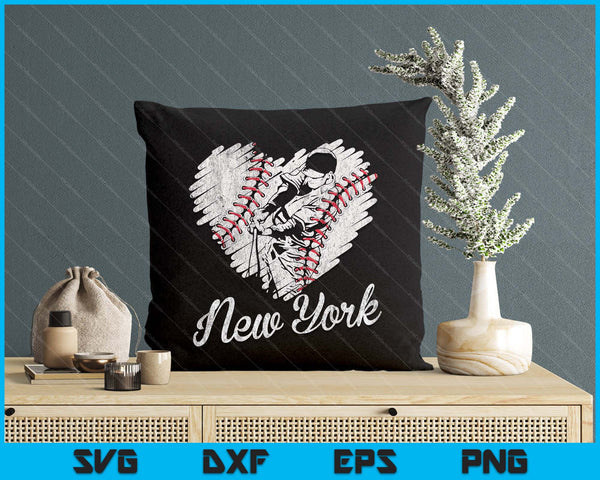 New York Baseball Heart Distressed Vintage Baseball Fans SVG PNG Digital Printable Files