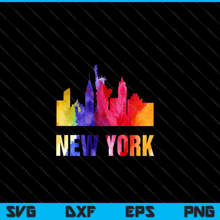 New York Watercolor Skyline Home State Souvenir SVG PNG Cutting Printable Files
