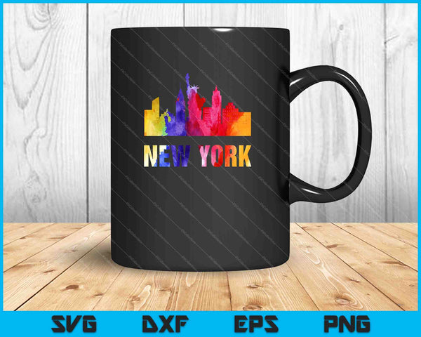 New York Watercolor Skyline Home State Souvenir SVG PNG Cutting Printable Files