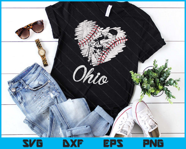 Ohio Baseball Heart Distressed Vintage Baseball Fans SVG PNG Digital Printable Files