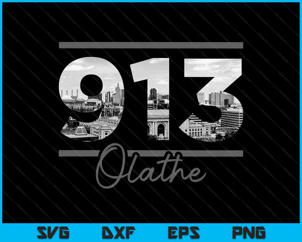 Olathe 913 Código de área Skyline Kansas Vintage SVG PNG Cortar archivos imprimibles