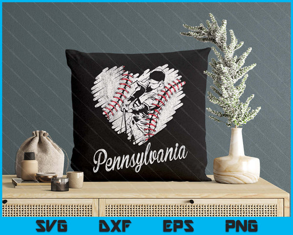 Pennsylvania Baseball Heart Distressed Vintage Baseball Fans SVG PNG Digital Printable Files