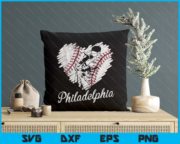 Philadelphia Baseball Heart Distressed Vintage Baseball Fans SVG PNG Digital Printable Files