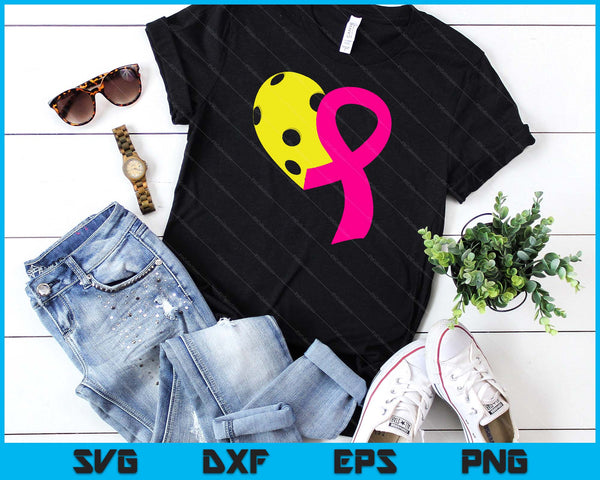 Pickleball Pink Ribbon Heart Cool Breast Cancer Awareness Gifts SVG PNG Cutting Printable Files