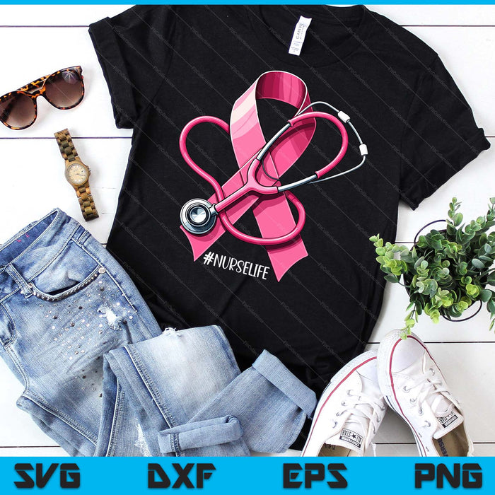 Pink Ribbon Stethoscope Nurse Life Breast Cancer Awareness SVG PNG Digital Printable Files Pink Ribbon Stethoscope Nurse Life Breast Cancer Awareness SVG PNG Digital Printable Files