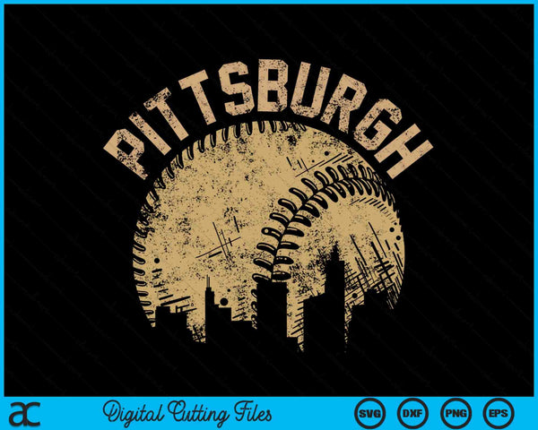 Pittsburgh Baseball Skyline Pennsylvania Jugador Entrenador Fan SVG PNG Cortar archivos imprimibles