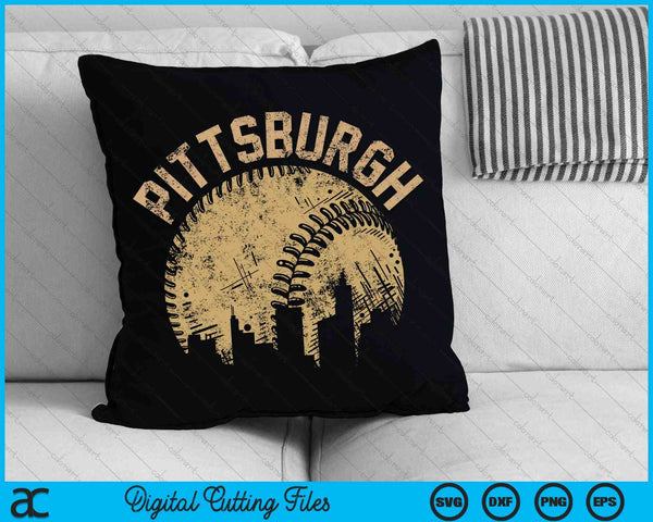 Pittsburgh Baseball Skyline Pennsylvania Jugador Entrenador Fan SVG PNG Cortar archivos imprimibles