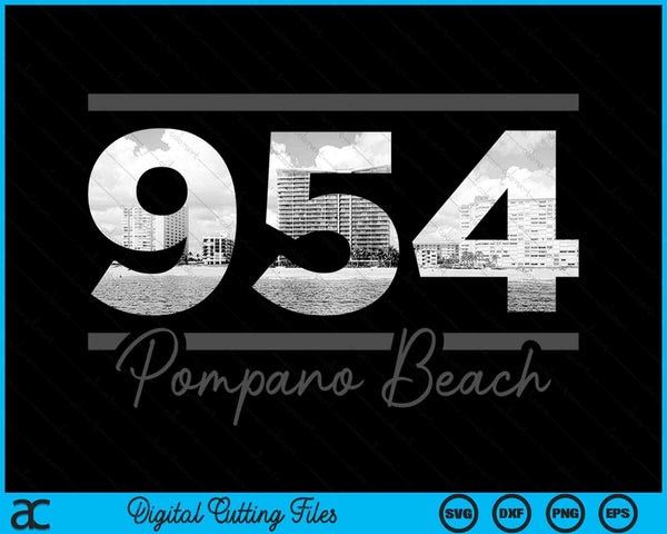 Pompano Beach 954 Area Code Skyline Florida Vintage SVG PNG Digital Cutting Files