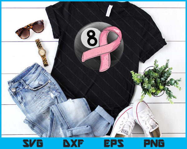 Pool Ball Pink Ribbon Breast Cancer Awareness Sport Lover SVG PNG Digital Cutting Files