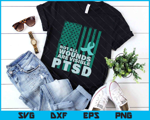 Ptsd Awareness Not All Wounds Are Visible Teal Ribbon Flag SVG PNG Digital Printable Files