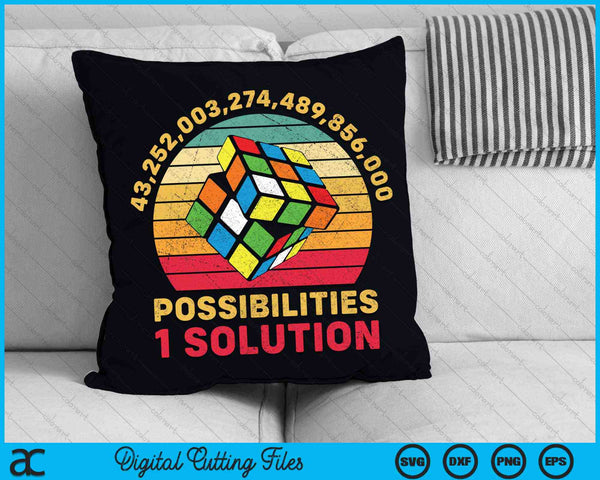 Puzzle Cube One Solution Speed Cubing Retro Math SVG PNG Digital Cutting Files
