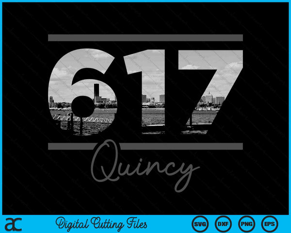 Quincy 617 Area Code Skyline Massachusetts Vintage SVG PNG Digital Cutting Files