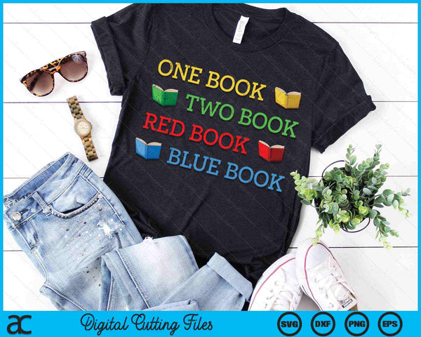 Reading One Book Two Book Red Book Blue Book Book Lover Nerds Librarians SVG PNG Digital Printable Files
