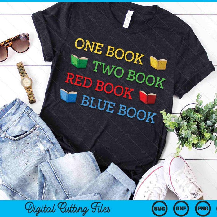 Reading One Book Two Book Red Book Blue Book Book Lover Nerds Librarians SVG PNG Digital Printable Files