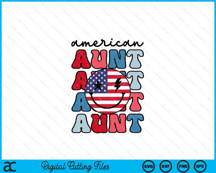 Retro American Aunt American Flag Cute 4th Of July Patriotic SVG PNG Digital Cutting Files