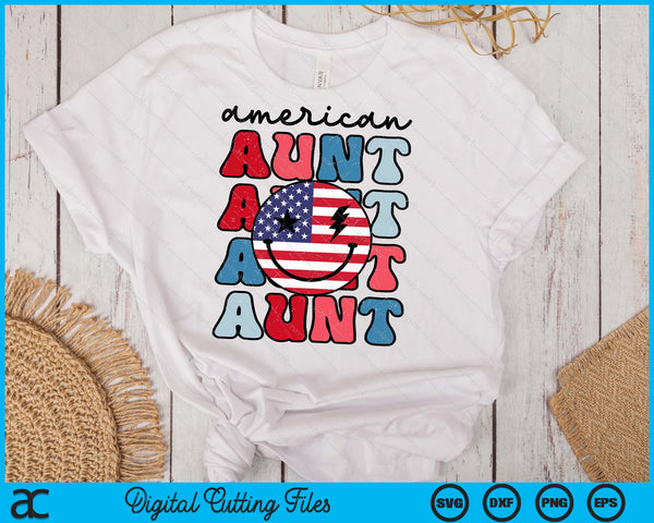Retro American Aunt American Flag Cute 4th Of July Patriotic SVG PNG Digital Cutting Files