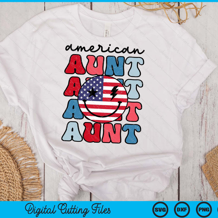 Retro American Aunt American Flag Cute 4th Of July Patriotic SVG PNG Digital Cutting Files