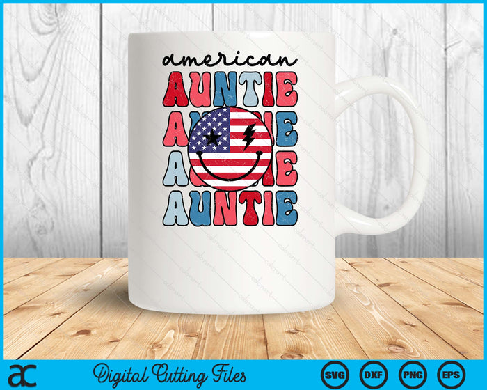 American Auntie American Flag Cute 4th Of July Patriotic SVG PNG Digital Cutting Files