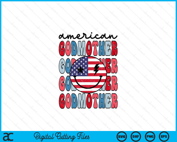 Retro American Godmother American Flag Cute 4th Of July Patriotic SVG PNG Digital Cutting Files