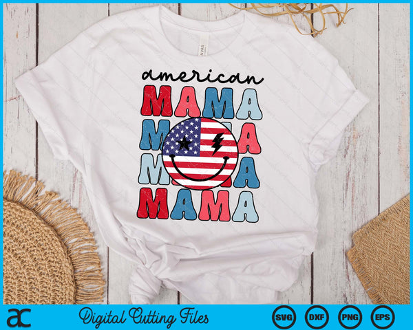 Retro American Mama American Flag Cute 4th Of July Patriotic SVG PNG Digital Cutting Files