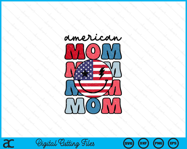 Retro American Mom American Flag Cute 4th Of July Patriotic SVG PNG Digital Cutting Files