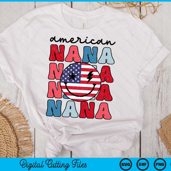 Retro American Nana American Flag Cute 4th Of July Patriotic SVG PNG Digital Cutting Files Retro American Nana American Flag Cute 4th Of July Patriotic SVG PNG Digital Cutting Files