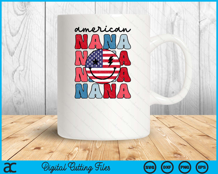 Retro American Nana American Flag Cute 4th Of July Patriotic SVG PNG Digital Cutting Files Retro American Nana American Flag Cute 4th Of July Patriotic SVG PNG Digital Cutting Files