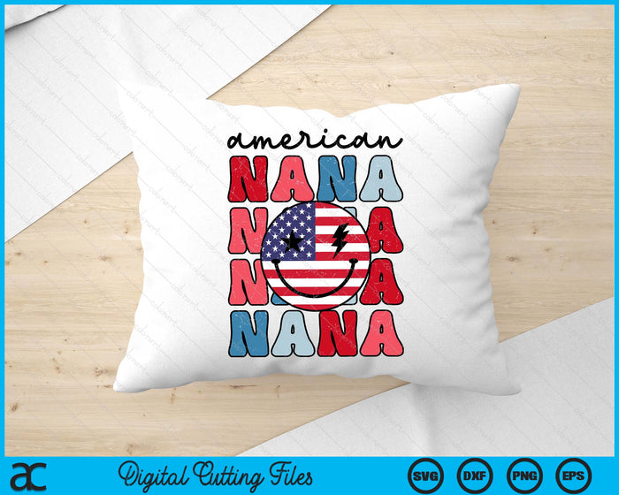 Retro American Nana American Flag Cute 4th Of July Patriotic SVG PNG Digital Cutting Files Retro American Nana American Flag Cute 4th Of July Patriotic SVG PNG Digital Cutting Files