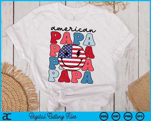 Retro American Papa American Flag Cute 4th Of July Patriotic SVG PNG Digital Cutting Files