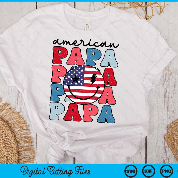 Retro American Papa American Flag Cute 4th Of July Patriotic SVG PNG Digital Cutting Files Retro American Papa American Flag Cute 4th Of July Patriotic SVG PNG Digital Cutting Files