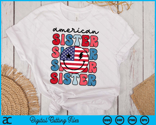 Retro American Sister American Flag Cute 4th Of July Patriotic SVG PNG Digital Cutting Files