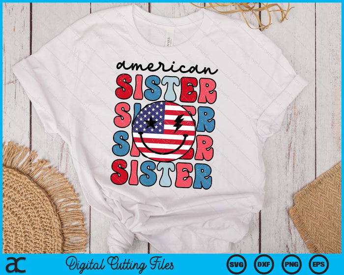 Retro American Sister American Flag Cute 4th Of July Patriotic SVG PNG Digital Cutting Files Retro American Sister American Flag Cute 4th Of July Patriotic SVG PNG Digital Cutting Files