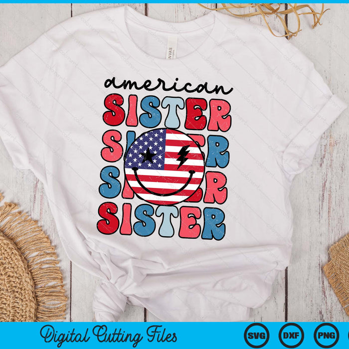 Retro American Sister American Flag Cute 4th Of July Patriotic SVG PNG Digital Cutting Files Retro American Sister American Flag Cute 4th Of July Patriotic SVG PNG Digital Cutting Files