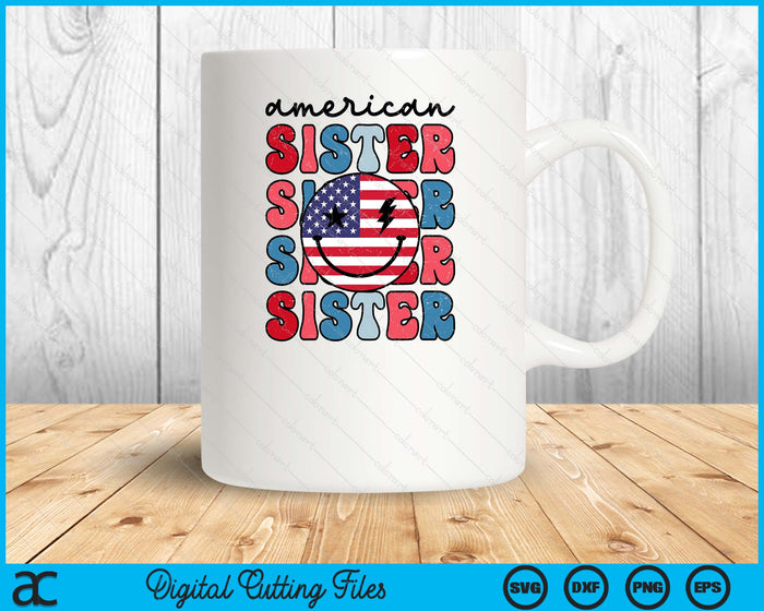 Retro American Sister American Flag Cute 4th Of July Patriotic SVG PNG Digital Cutting Files Retro American Sister American Flag Cute 4th Of July Patriotic SVG PNG Digital Cutting Files