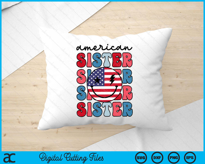 Retro American Sister American Flag Cute 4th Of July Patriotic SVG PNG Digital Cutting Files Retro American Sister American Flag Cute 4th Of July Patriotic SVG PNG Digital Cutting Files