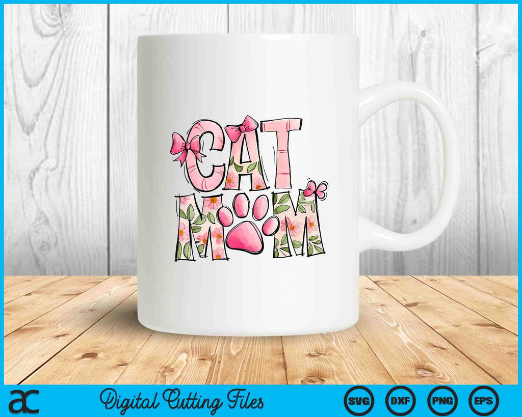 Retro Floral Cat Mom Coquette Bow SVG PNG Digital Printable Files ...